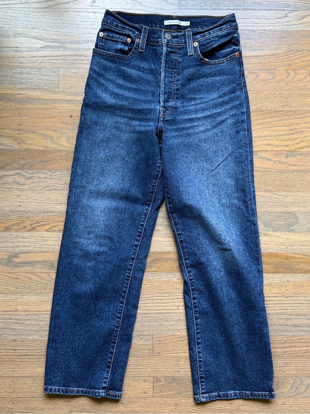 Levi's Ribcage Straight Ankle Jeans Whiskered Medium Wash Size 27